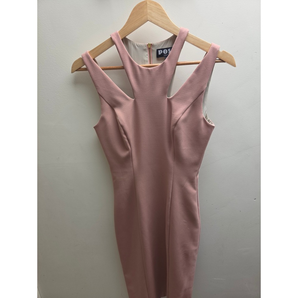 Posh Couture Womens Pink‎ Cutout Neck Bodycon Sheath Dress Size XS Gold Zipper